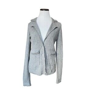 Womens 100% Cashmere Knit Cardigan Blazer Size M Gray Quiet Luxury Cozy Office